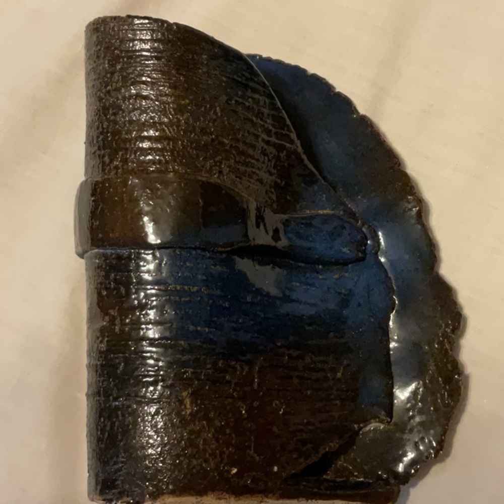 Brown and Blue Textured Ceramic Art Piece with Snake feature detail.